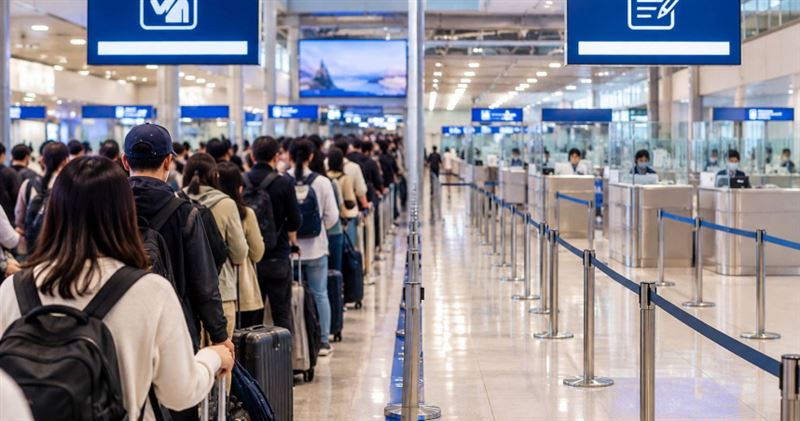 日本大阪關西國際機場入境通關情況引發討論,有台灣旅客使用VJW電子申報,卻排隊超過1小時。(示意圖/AI生成)