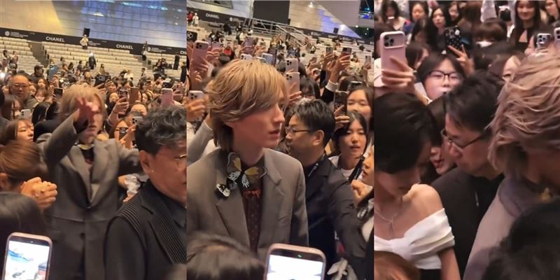 映後活動結束後現場大失控,粉絲擠著要拍道枝駿佑,女星安齊星來已被人潮嚇到崩潰痛哭。(組合圖/翻攝自tiktok)