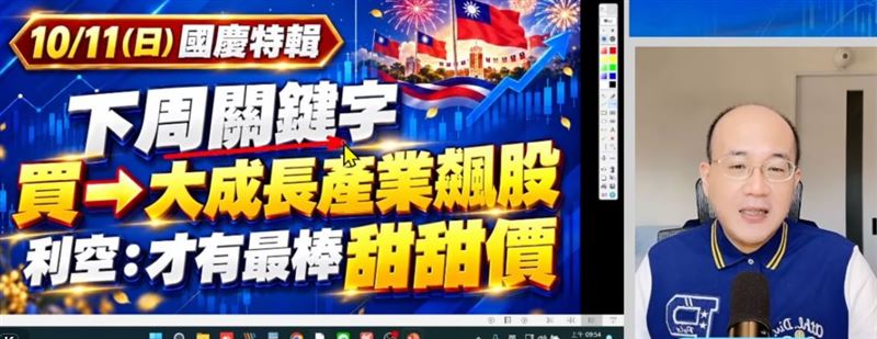 摩爾證券投顧分析師江國中特別點出:「大跌是機會,噴出是風險」的反市場心法。(圖/翻攝自YouTube)