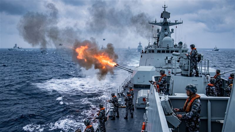 中國在5大海「實彈射擊」共機跟著來擾台