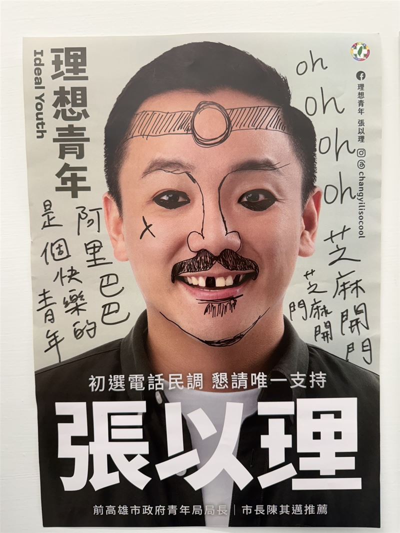前青年局長張以理展創意！看板劃損意外爆紅，張以理推「隆吼理來」畫海報大賽，邀市民在他臉上揮灑創意