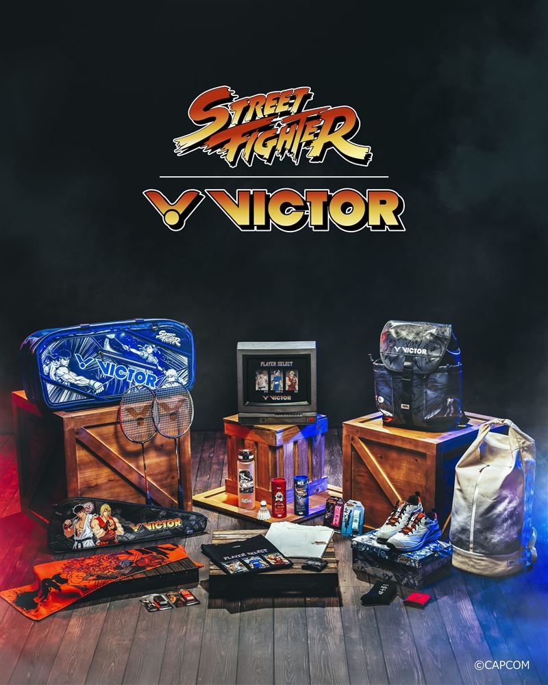 VICTOR x Street Fighter聯名系列熱血登場,全系列涵蓋專業羽球拍、球鞋、拍包與潮流服飾,即日起正式開賣。(圖/品牌業者提供)