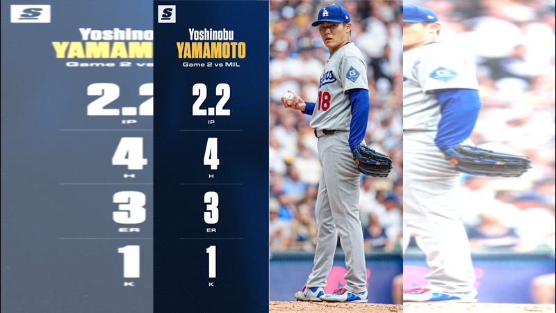 國聯冠軍系列賽G2先發投手山本由伸2.2局失3分。(圖/翻攝自X平台 @theScore)