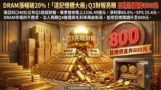 這記憶體大廠Q3財報亮眼　目標價奔800元