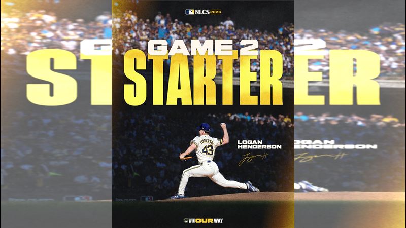 國聯冠軍系列賽G2釀酒人先發投手韓德森(Logan Henderson)。(圖/翻攝自X平台 @Brewers)