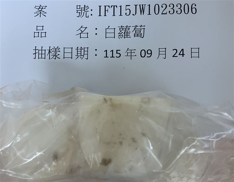 「強農實業有限公司」報驗的中國白蘿蔔,檢出殘留農藥芬普尼超標。(圖/食藥署提供)