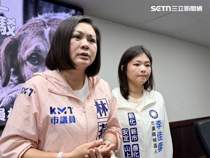 台南市議員林燕祝與議員參選人林佳蓉召開記者會,批評台南市政府試圖掩蓋真相。(圖/記者林昱孜攝影)