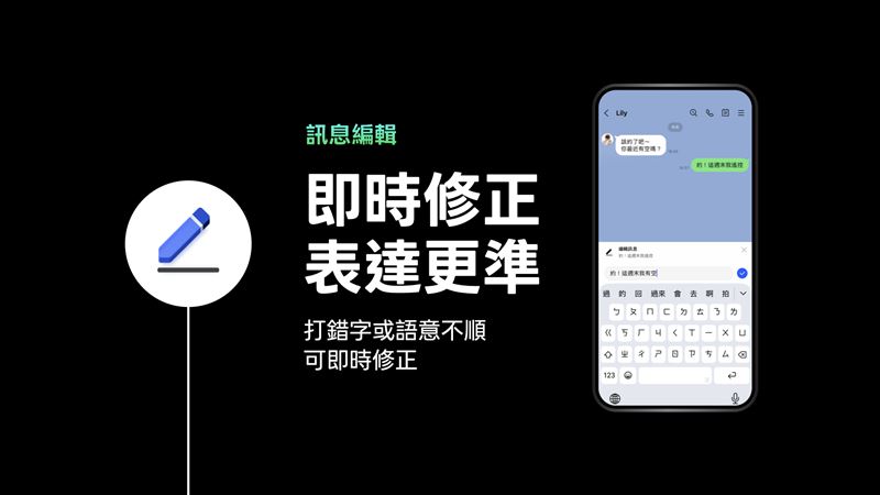 若發現打錯字、資訊有誤,可使用「編輯訊息」功能,立即在聊天室中編輯修正,不必收回再重新輸入。(圖/LINE提供)