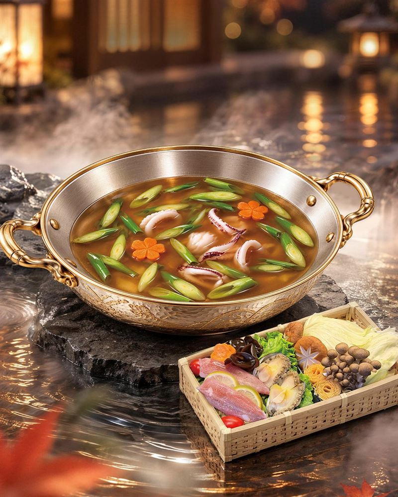 湊湊火鍋金秋推出豪華版「魷魚螺肉蒜鍋」，讓視覺、聽覺與嗅覺一同入戲。（圖／品牌業者提供）