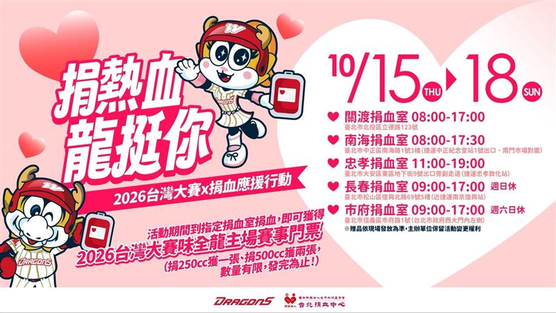 捐血送台灣大賽門票　味全龍公布完整資訊