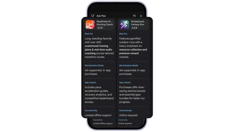 透過「問問 Play」,可以對 Google Play 發問,並會馬上獲得為你量身打造的推薦與建議。(圖/Google提供)