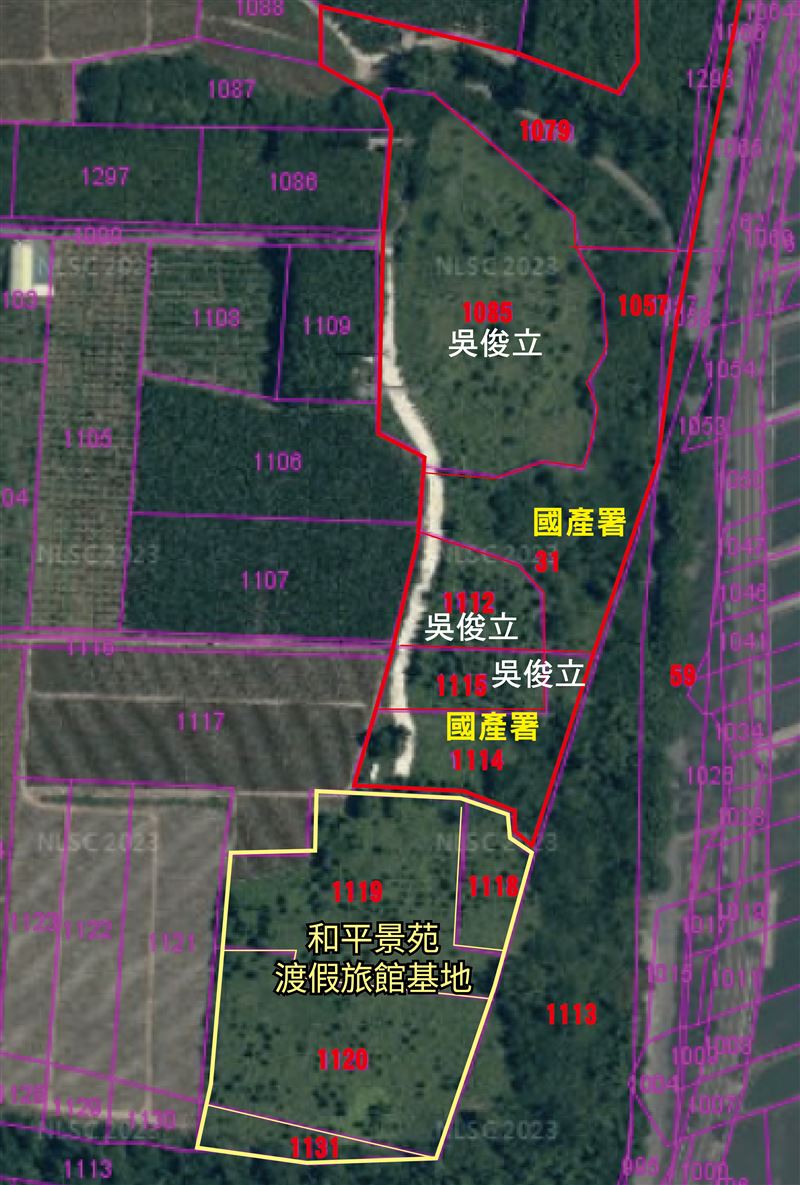 鹿野南四路疑以公帑拓寬延伸至私人渡假旅館基地,林參天要求縣府、公所及國產署公開說明。(圖/台東縣議員林參天提供)