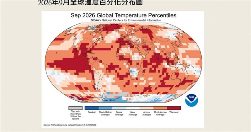 美國國家海洋暨大氣總署（NOAA）近日公布2026年9月全球氣候報告。（圖／翻攝自臉書／賈新興）