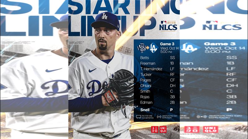 國聯冠軍系列賽G3道奇先發打序。(圖/翻攝自X平台 @Dodgers)
