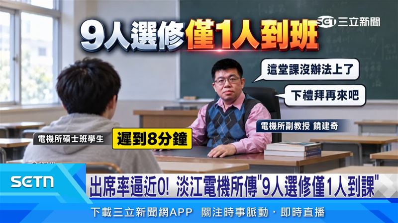 有同學晚8分鐘進教室,教室卻只有教授一人