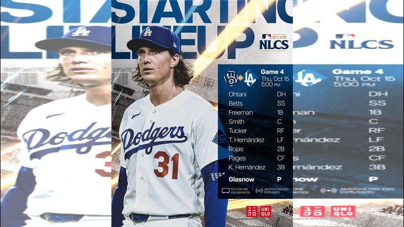 國聯冠軍系列賽G4道奇先發打線出爐。（圖／翻攝自X平台 @Dodgers）