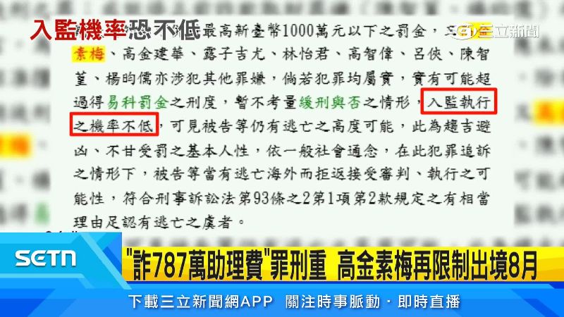 法院認為高金素梅極可能入監