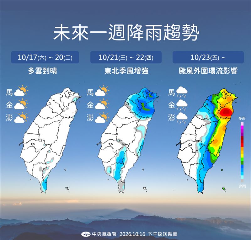 薔琵颱風外圍雲系將在下週五影響北部及宜蘭。(圖/氣象署)