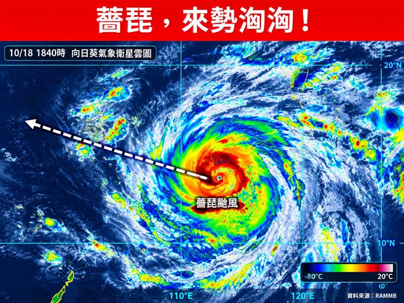 薔琵來勢洶洶恐登陸台灣。(圖/林老師氣象站)
