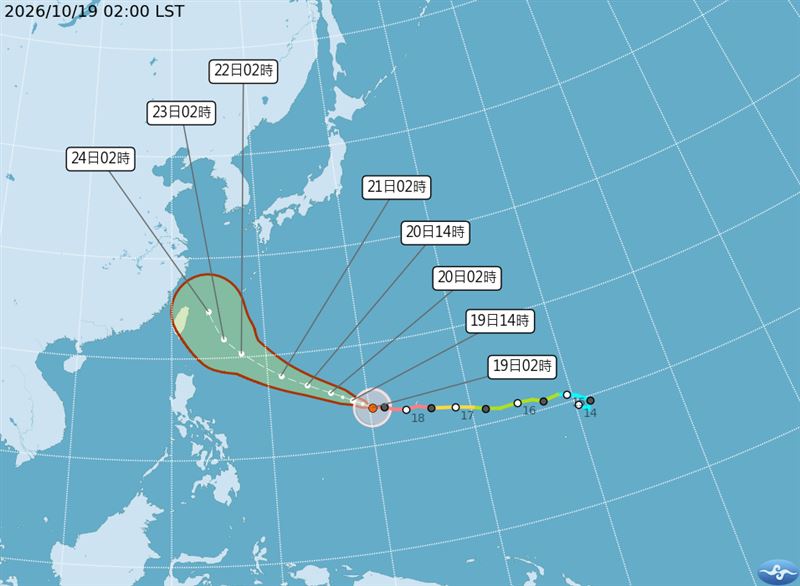 強颱薔琵最新預測路徑。(圖/中央氣象署)