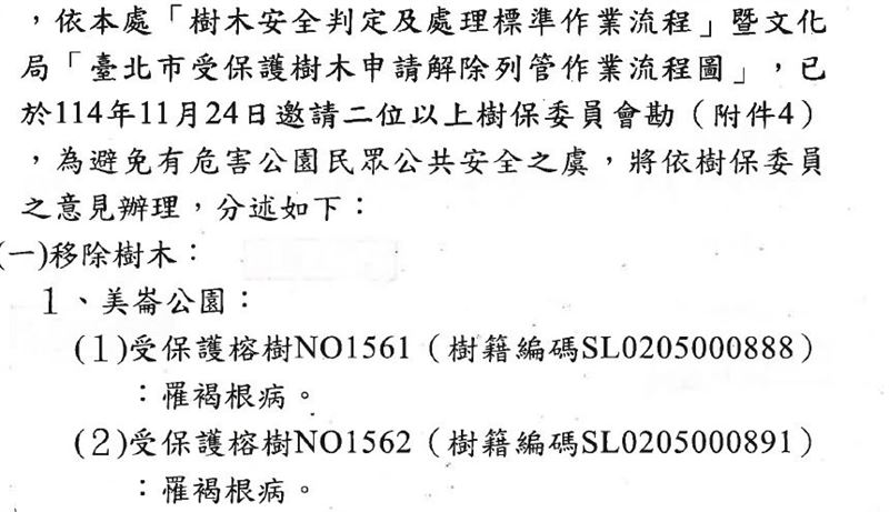 公園處說明榕樹移除。（圖／臺北市政府工務局公園路燈工程管理處提供）