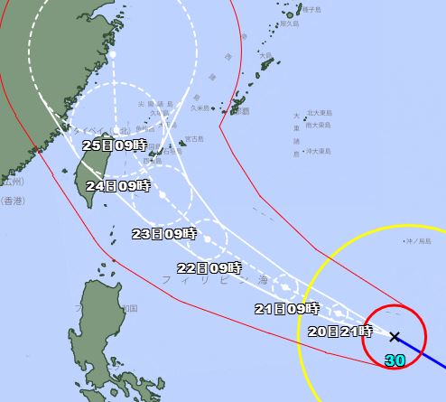 薔琵後續預估路徑。(圖/取自日本氣象廳)