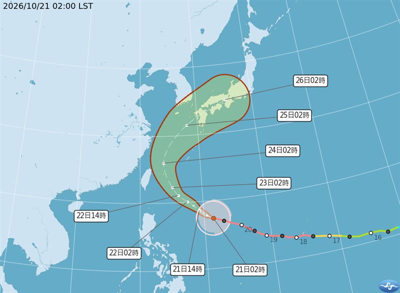 強烈颱風薔琵持續逼近。(圖/中央氣象署)