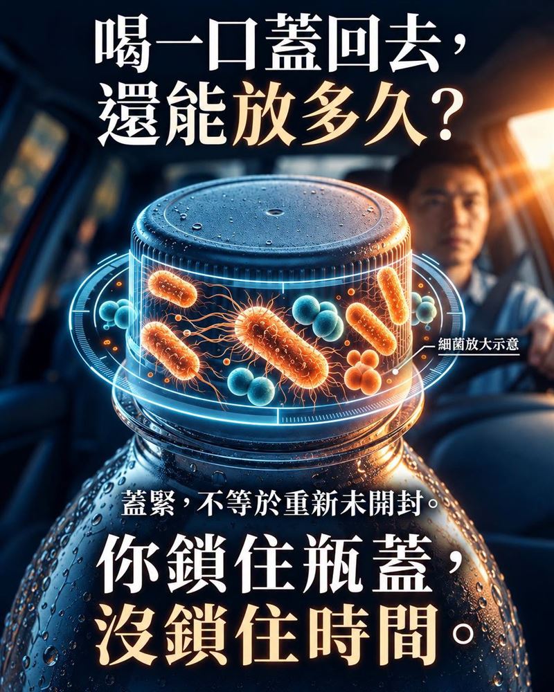醫師黃軒表示,民眾常買一瓶飲料,喝幾口後轉緊瓶蓋,之後再續喝,殊不知此舉會讓微生物大爆炸。(圖/取自黃軒臉書)