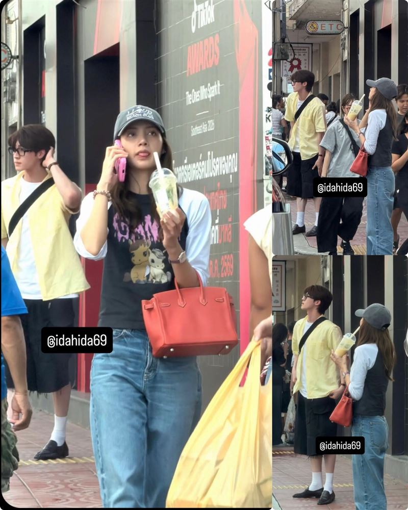 Lisa與Blue於19日被目擊現身泰國知名餐廳,Lisa未配戴口罩墨鏡遮掩。(圖/翻攝自X平台 @idahida69)