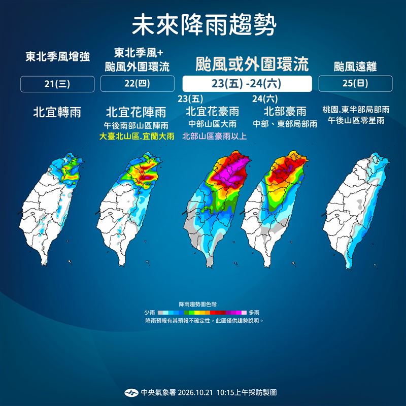 薔琵颱風接近,週五降雨最明顯。(圖/氣象署)