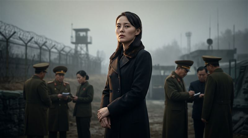 反擊南韓,北韓勞動黨中央委員會部長金與正親赴邊境要塞化工地視察,並公開警告「新火力部隊已就位」。(圖/AI生成)