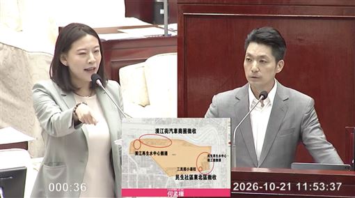 蔣萬安先前提出松機遷移300公頃AI園區的構想，何孟樺今在市議會質詢時，指此構想的真實面積其實只有213公頃。（翻攝自台北市議會網站）