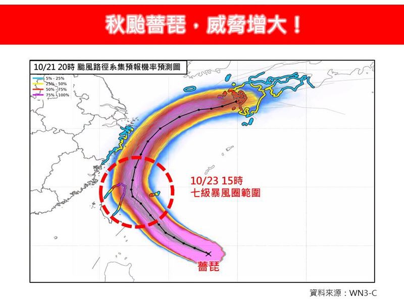 秋颱薔琵,威脅增大。(圖/翻攝自林老師氣象站臉書)