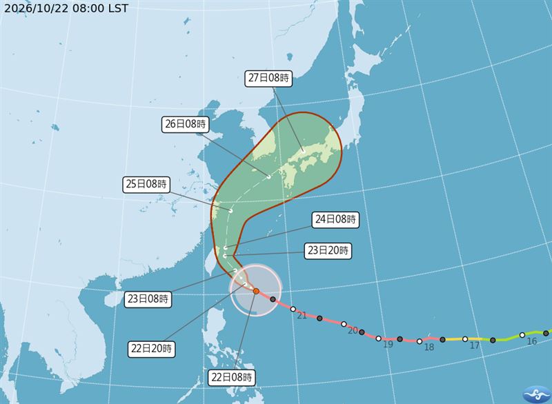 薔琵颱風逐漸逼近台灣。（圖／氣象署）