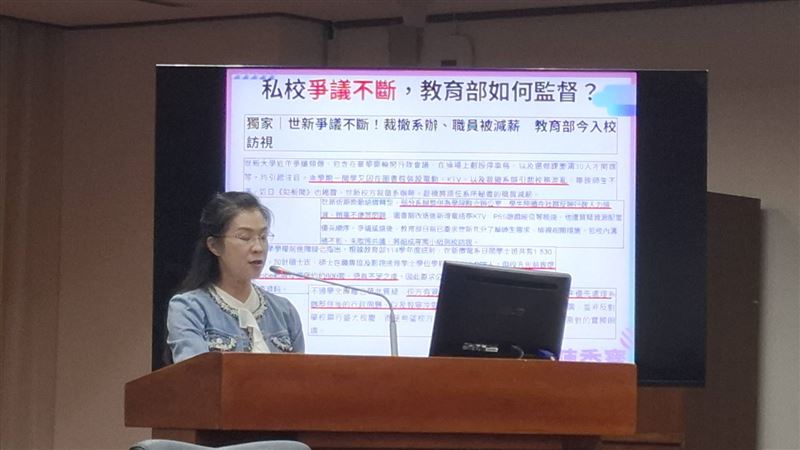 民進黨立委陳秀寶今日於立法院教育及文化委員會質詢指出,世新大學近期校務經營爭議頻傳。(圖/記者周佩怡攝影)