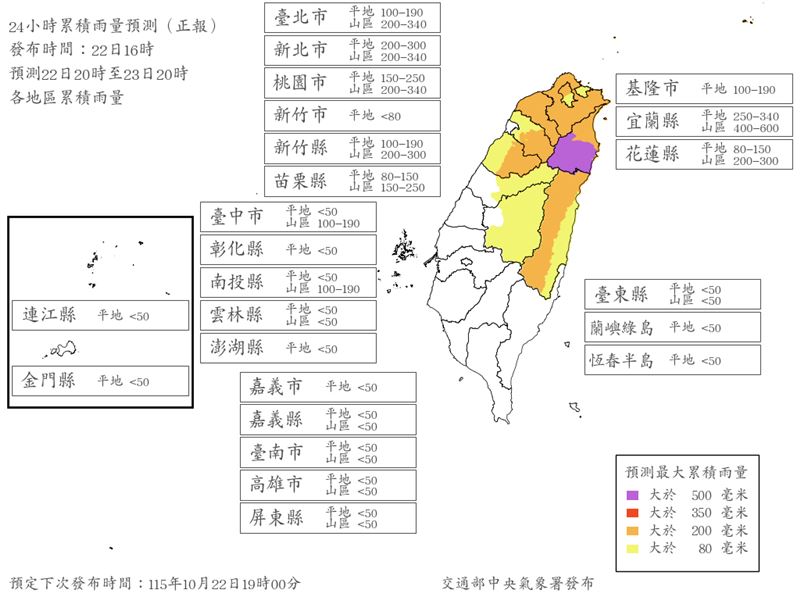 氣象署公布風雨預測。(圖/氣象署)