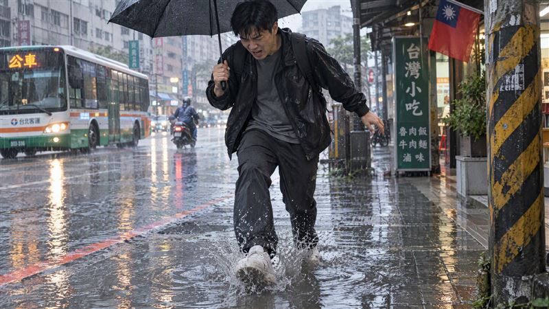 薔琵颱風帶來豪雨，胸腔暨重症醫師黃軒提醒，踩過積水返家後應牢記「洗淨、擦乾、看傷口」3步驟，降低皮膚感染風險，若出現紅腫、化膿或發燒，應儘速就醫。（示意圖／AI製圖）