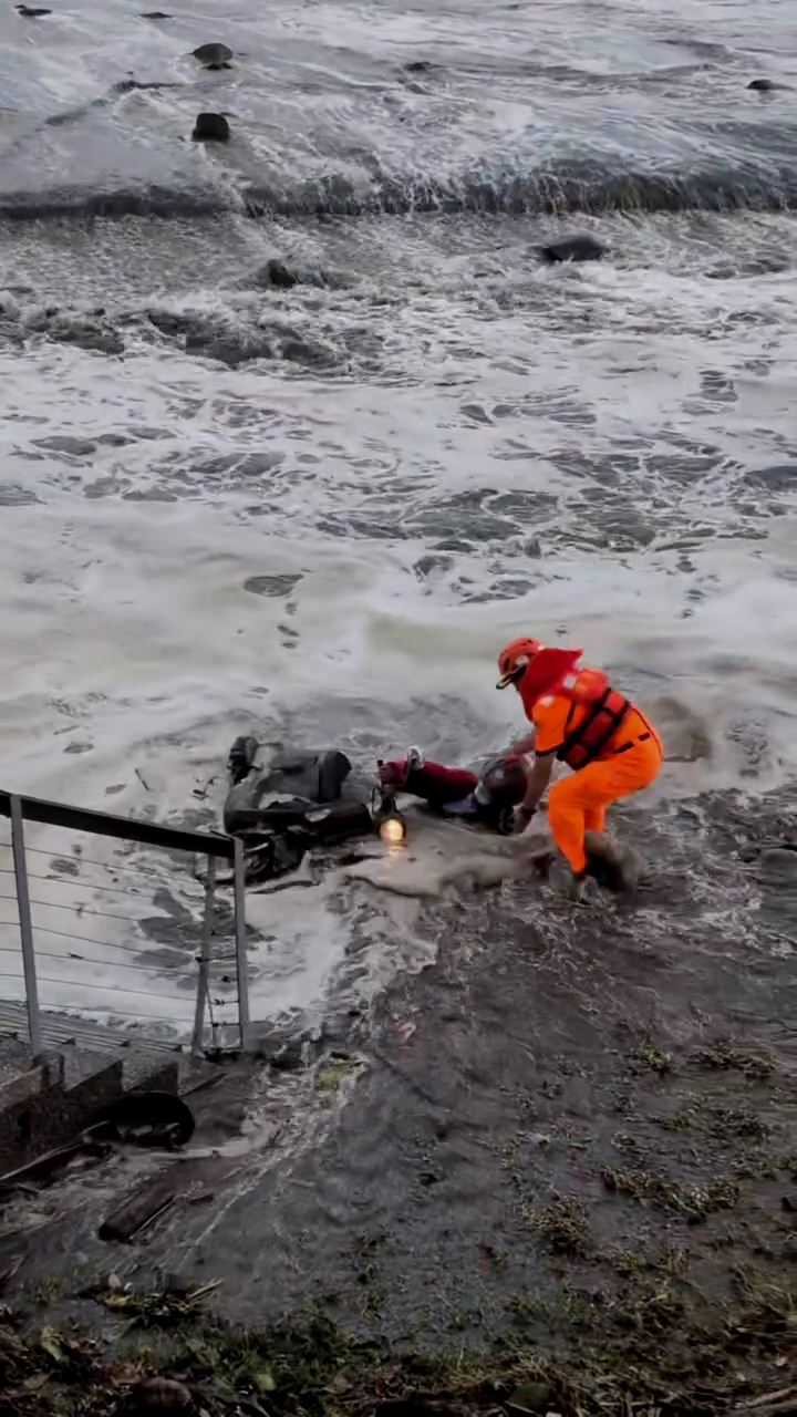 海巡人員見狀連忙把他救上岸邊。(圖/翻攝畫面)