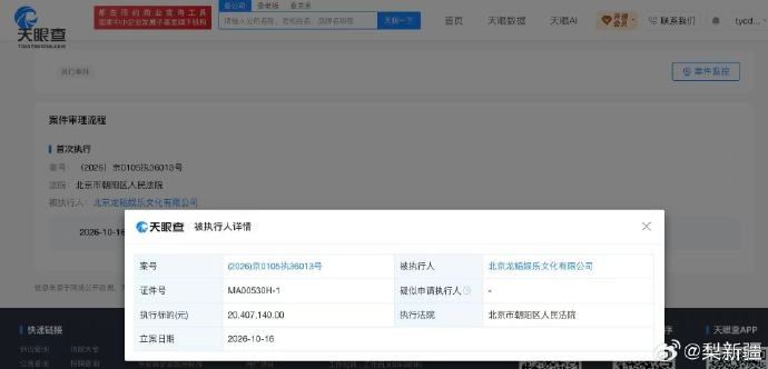 黃子韜公司遭強制執行人民幣2040萬元。(圖/翻攝自微博)