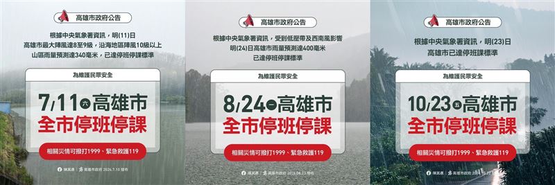 高雄市今年分別遇到7月11日、8月24日以及今日放颱風假。(圖/翻攝自IG@chenchimai)