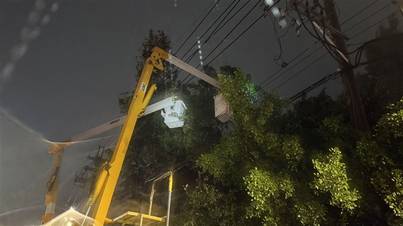 颱風薔琵釀14.6萬戶停電,台電跨區支援加速搶修。(圖/台電公司桃園區營業處提供)