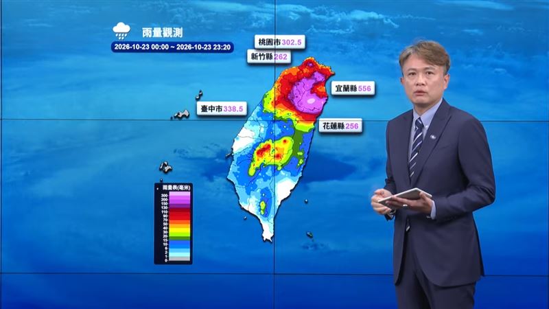 氣象署說明,過去3小時桃竹苗與宜蘭山區時雨量已達到40至70毫米,中南部山區乃至台南平地也陸續出現大雨。(圖/翻攝氣象署YT)