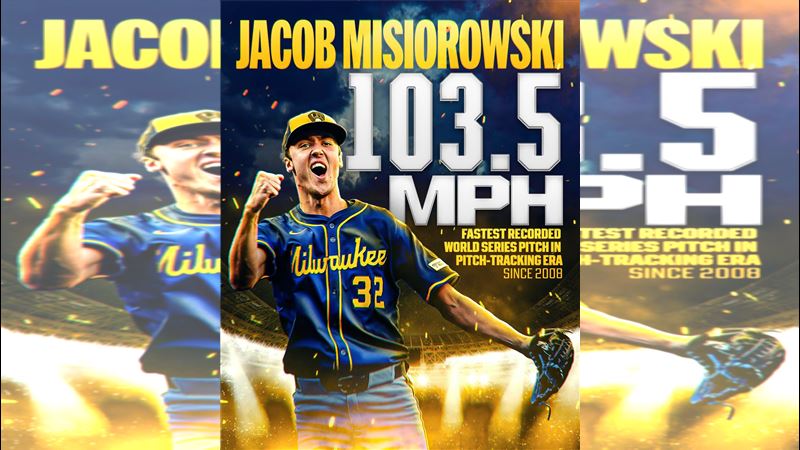 米蕭羅斯基(Jacob Misiorowski)世界大賽首球就飆破166公里火球。(圖/翻攝自X平台 @MLB)