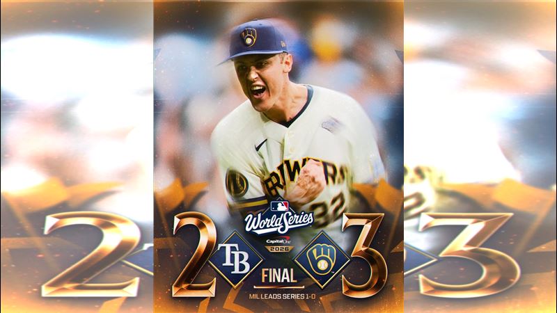 世界大賽G1釀酒人以3:2險勝光芒。(圖/翻攝自X平台 @MLB)