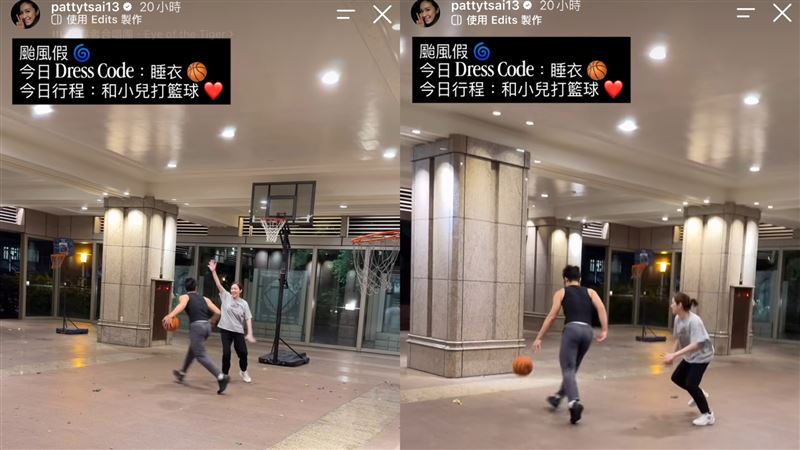 蔡依珊颱風天陪兒子打籃球。（圖／翻攝自IG）