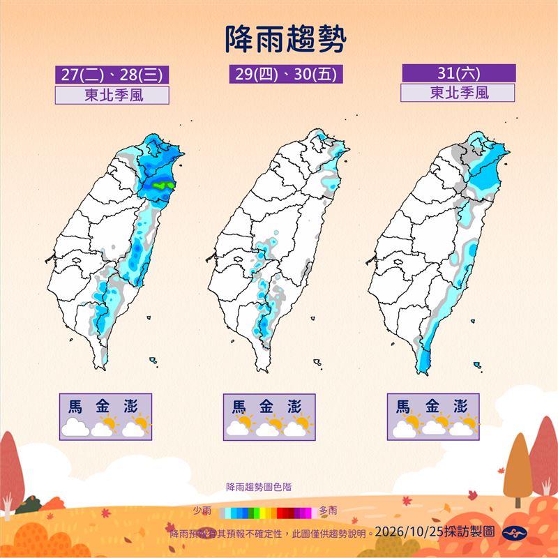 下週有2波東北季風接力。（圖／氣象署）