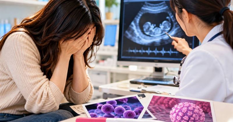 女子因私密處不適接受婦科檢查,沒想到驗孕呈陽性,超音波更發現胎兒已有心跳。(示意圖/AI生成)