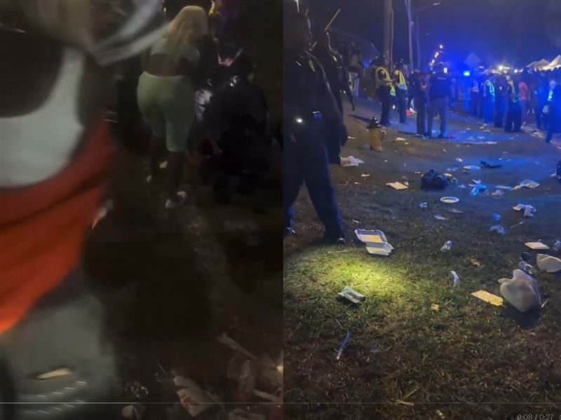 現場一片狼藉，警方拉起封鎖線仍引起不少民眾圍觀。（圖／翻攝自X平台 @TheOfficerTatum）