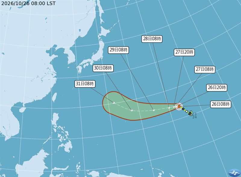 煙花颱風於今日8點增強為中度颱風。(圖/氣象署)