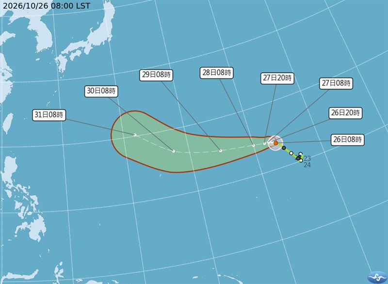 煙花颱風未來路徑將北轉。(圖/氣象署)